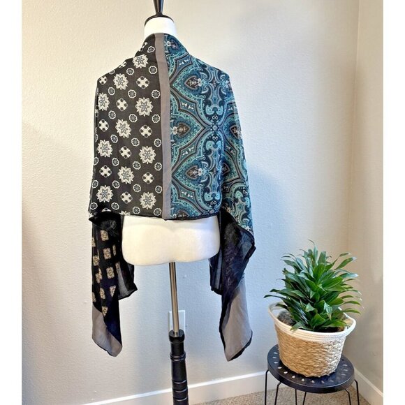 Charter Club Blue Gray Print 100% Silk/Viscose Scarf Delicate Overside Shawl - Picture 4 of 9